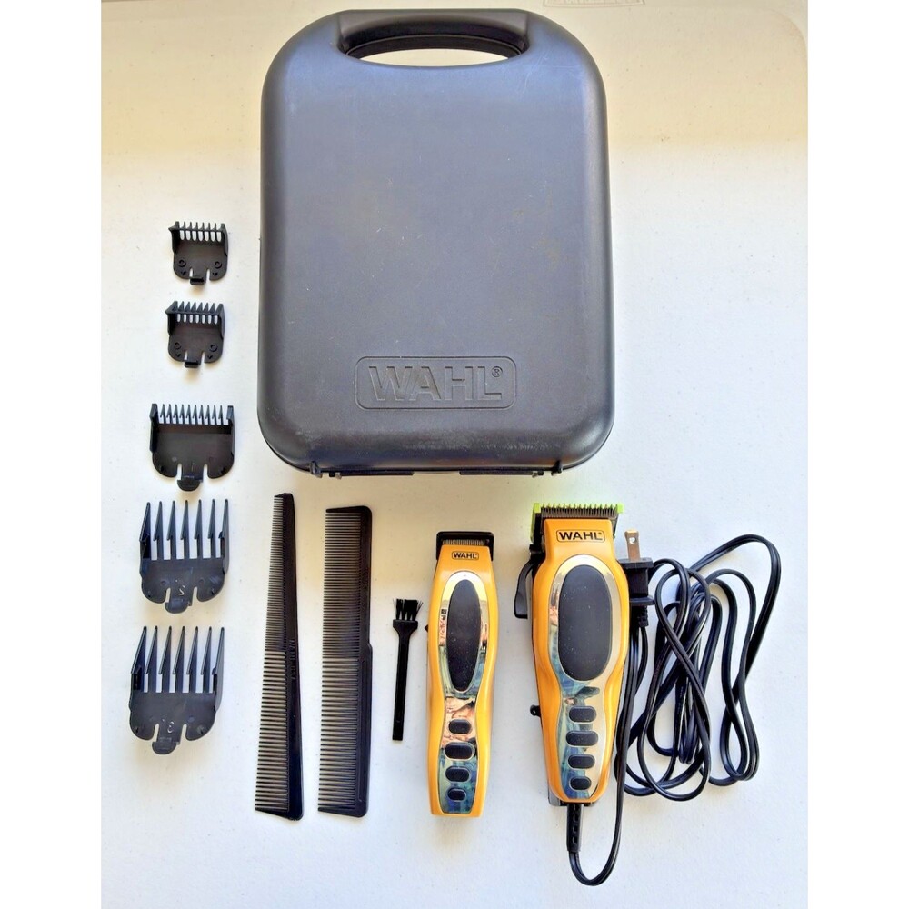 Wahl Clippers Set Kit Corded MC2 For Home Hair Cutting Many Attachment Yellow.